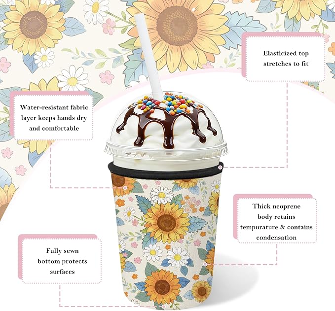 3 Pack Reusable Insulated Neoprene Iced Coffee Cup Sleeve, Durable Drink Sleeve - Image 6