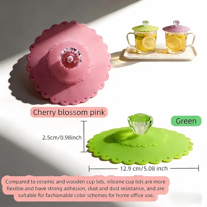 Silicone Cup Lids with Acrylic Crystal Handle, Food Grade Silicone Hot Cup Lids - Image 2