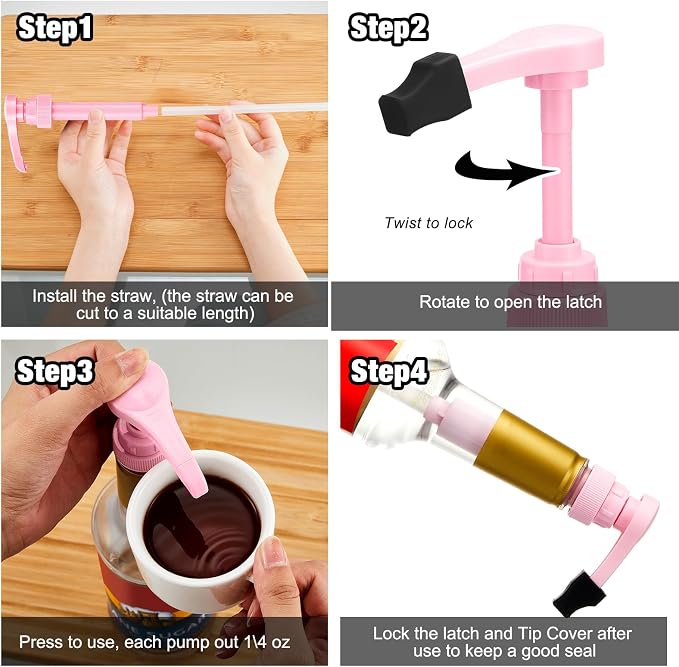 Patelai 10 Pcs Pink Syrup Pump for 25 Oz/750 ml Bottle, No Spill Tip Cover - Image 4