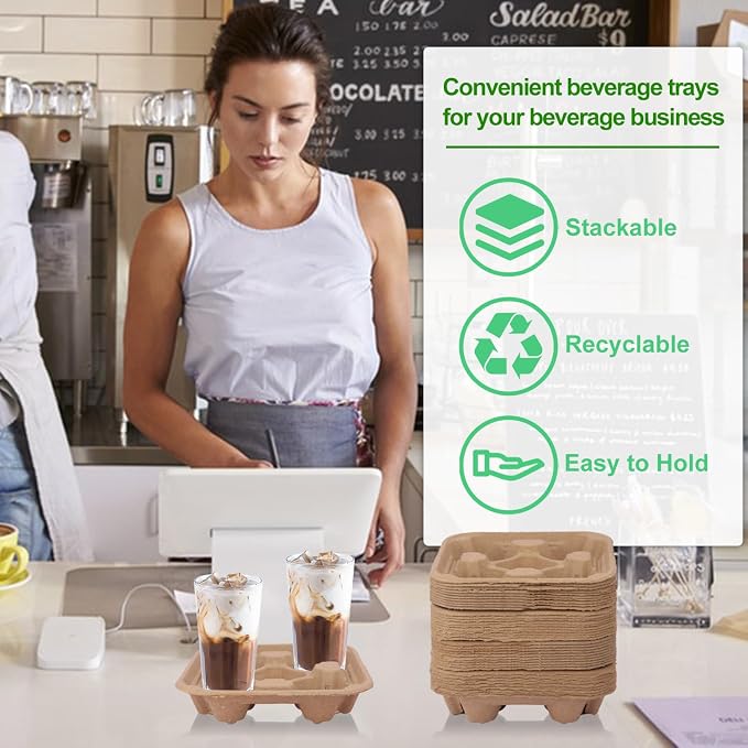 40 Pack Eco-Friendly 4 Cup Drink Carrier, Disposable Coffee Carrier, Cardboard - Image 4