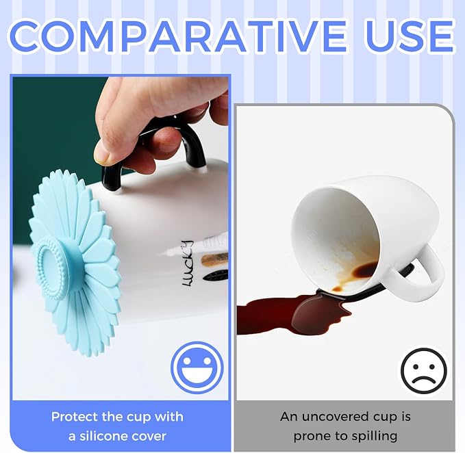 6 Pcs Universal Silicone Cup Covers, Leak-Proof Reusable Mug Lids - Image 4