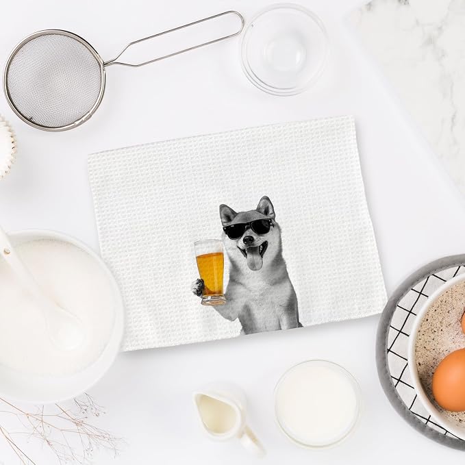 Shiba Inu Gifts Dog Wine Kitchen Towels Set of 2, Funny Dogs Beer Lover - Image 6