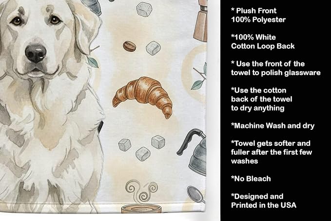 Caroline's Treasures White Great Pyrenees Coffee Bar Kitchen Towel Velour Plush - Image 4