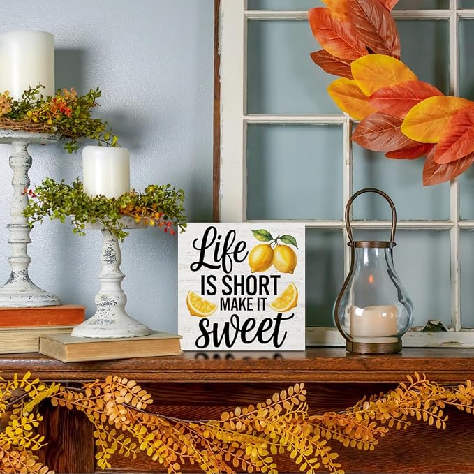 Inspirational Quote Life is Short Make it Sweet Wood Box Sign, Rustic Lemon - Image 5