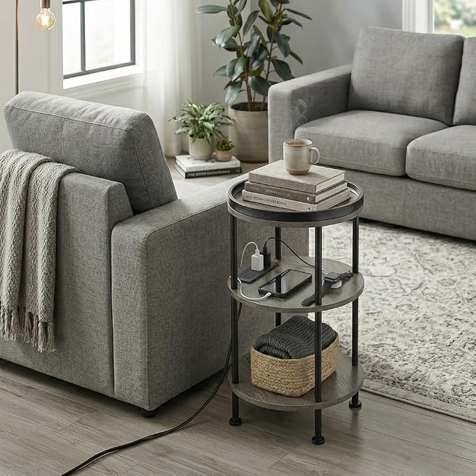 Small Round Side Table with Charging Station - Image 5