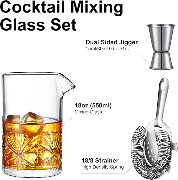 Cocktail Mixing Glass, veecom 18oz Crystal Bartender Kit, 3 Piece Old Fashioned - Image 5
