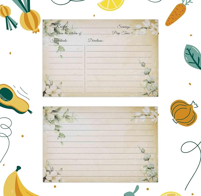 Gift Boutique 60 Pack Eucalyptus Floral Recipe Cards 4" x 6" Double Sided Blank - Image 4