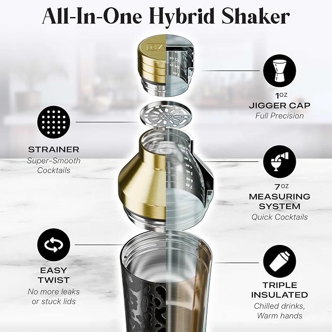 BARE BARREL Insulated Cocktail Shaker Set | Double Wall Stainless Steel | - Image 4