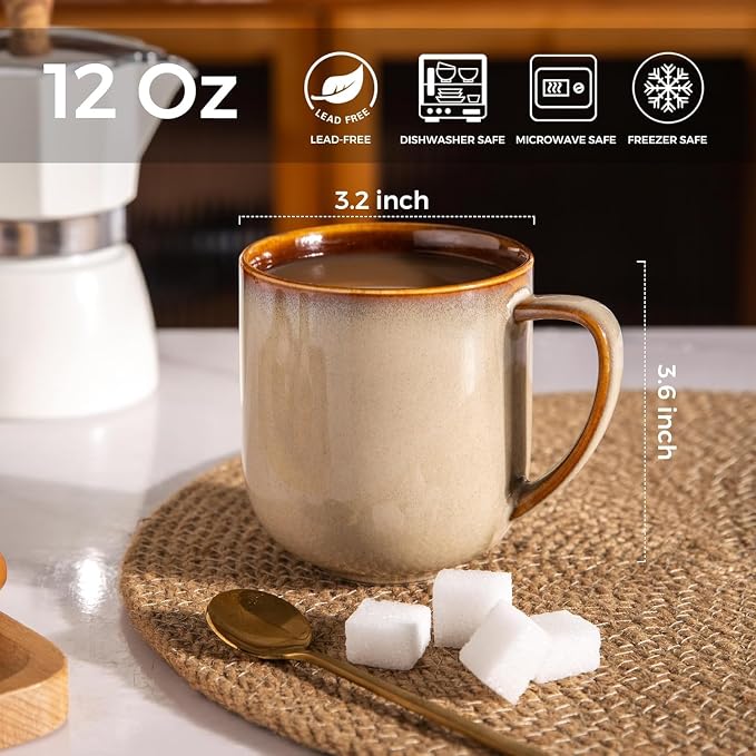 LERATIO 12OZ Ceramic Coffee Mugs Set of 6, Large Porcelain Coffee Cups - Image 2