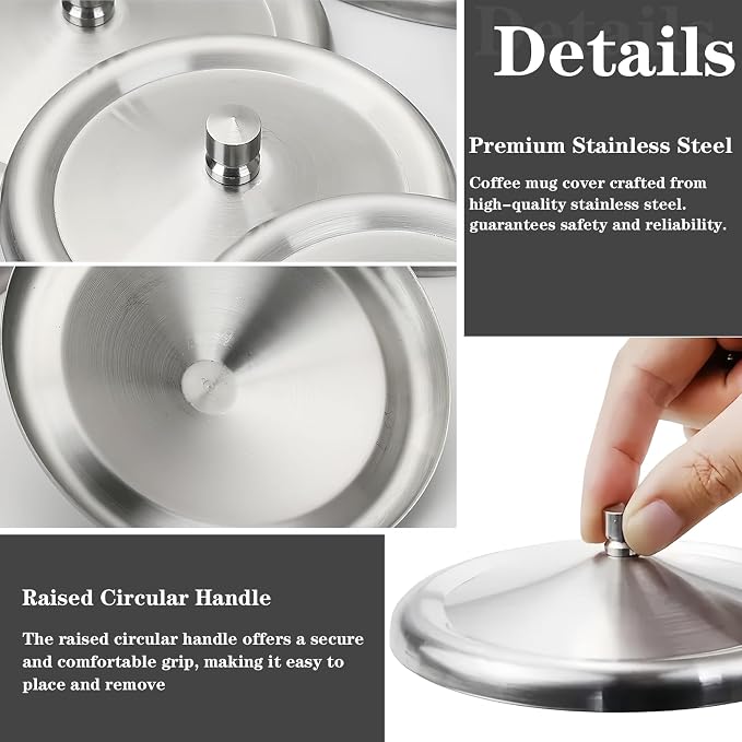 2Pcs Stainless Steel Cup Lid, 4.2Inch Coffee Mug Cover, Metal Tea Coffee Cup - Image 3