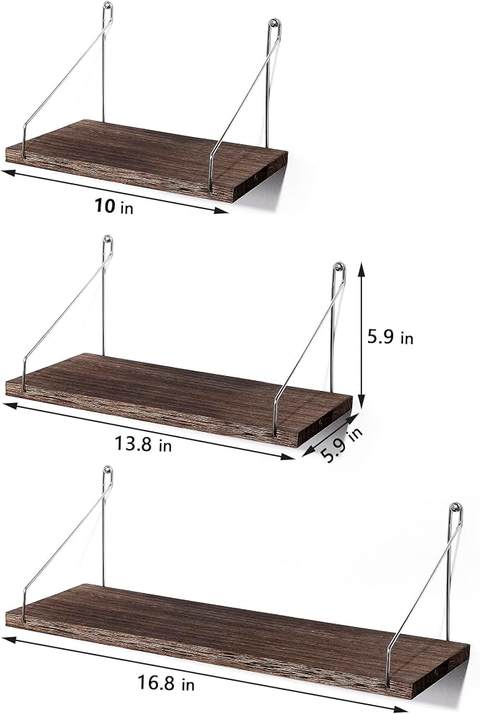 Floating Shelves Set of 3 Rustic Solid Wood Floating Shelf Wall Storage Shelves - Image 7