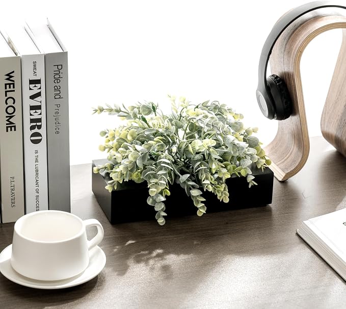 MyGift Artificial Eucalyptus Plant in Black Wood Decorative Planter Pot - Image 3