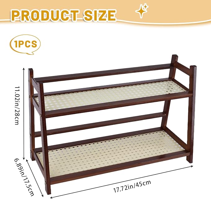 Bamboo Cup Shelf Organizer, 2-Tier Mug Holder Countertop, Matcha Stand Tea - Image 2