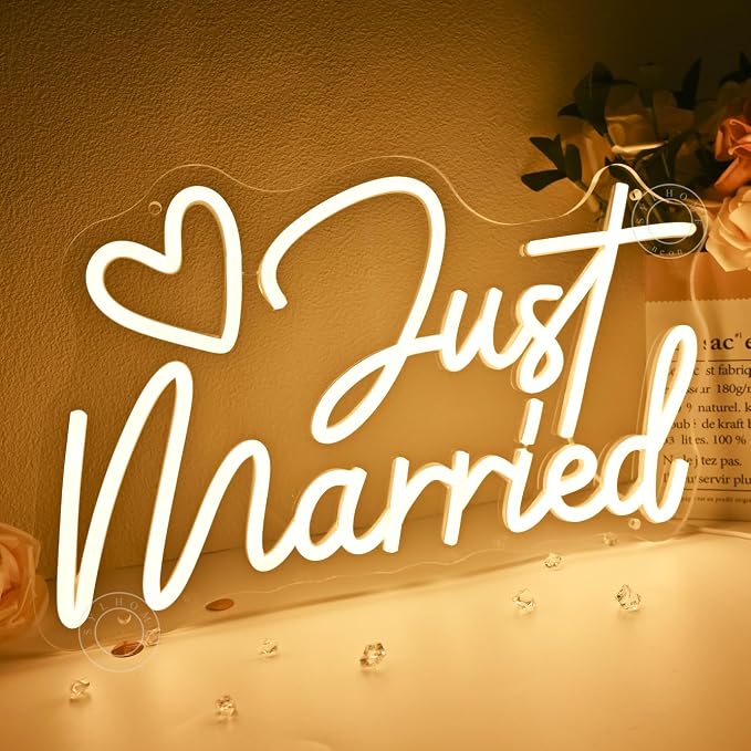 SYLHOME Just Married Led Neon Light Sign Heart Wedding Bridal Shower Backdrop - Image 7