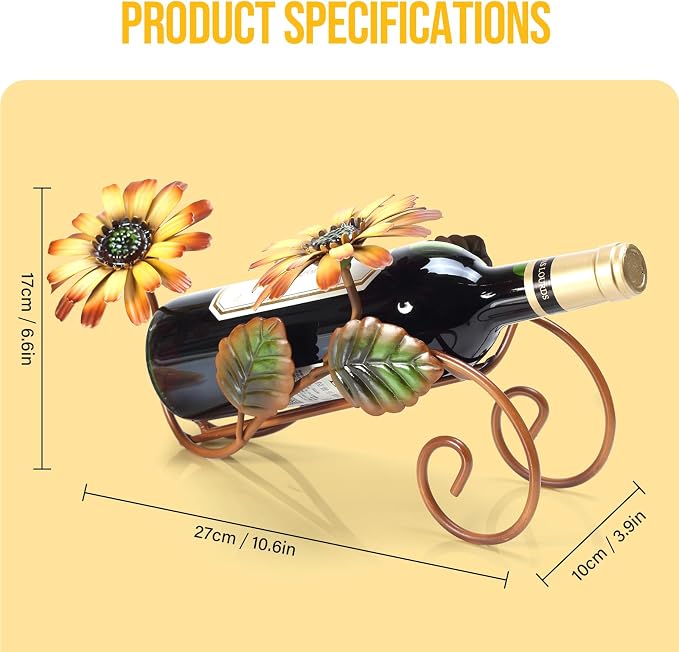 Sunflower Wine Bottle Holder Single Bottle Display Stand Freestanding Wine Rack - Image 3
