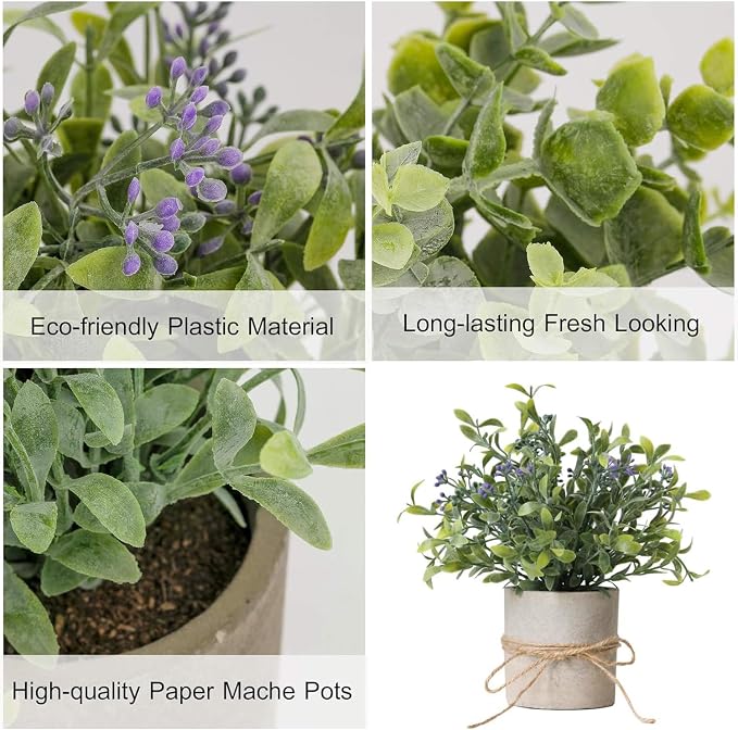 3 Pack Small Fake Plants in Farmhouse Pulp Pot - Image 4