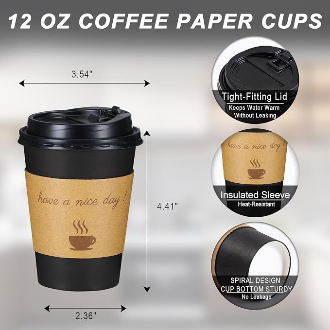 Lamosi 12 OZ Coffee Cups with Lids 500 Pack, Disposable Paper Hot Cups with Lids - Image 2