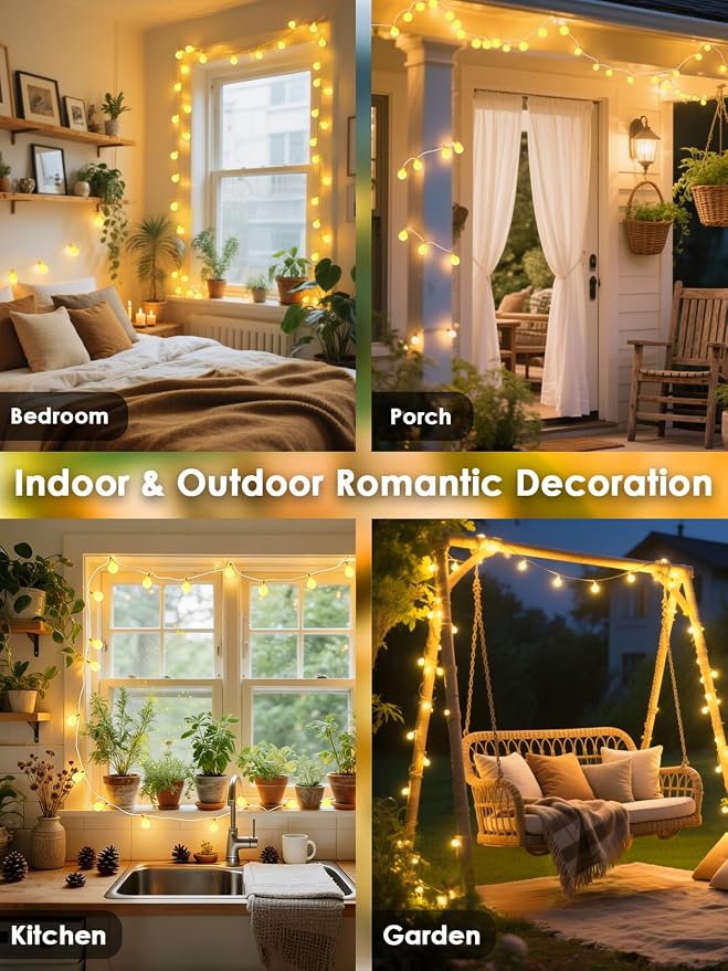LORRYTE Connectable 43FT 100LED Globe String Lights | 8 Modes Warm White String - Image 3