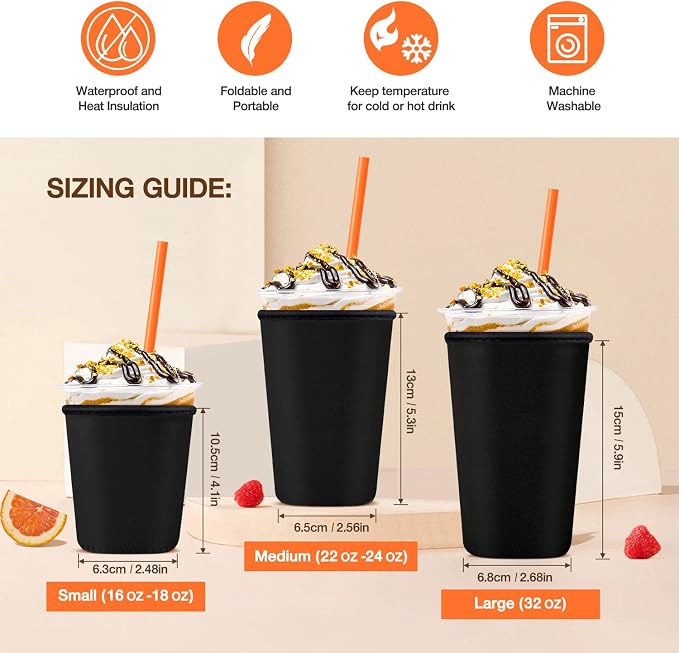 Iced Coffee Cup Sleeve for Large Sized Cups, Reusable Neoprene Iced Coffee Cup - Image 2
