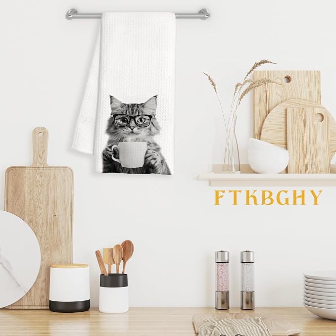 Funny Cat Decor Coffee Kitchen Towels Gift, Cat Gifts - Image 3