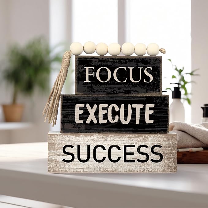 Yuntau 4 Pcs Motivational Desk Decor Wooden Office Decor Inspirational Tiered - Image 5