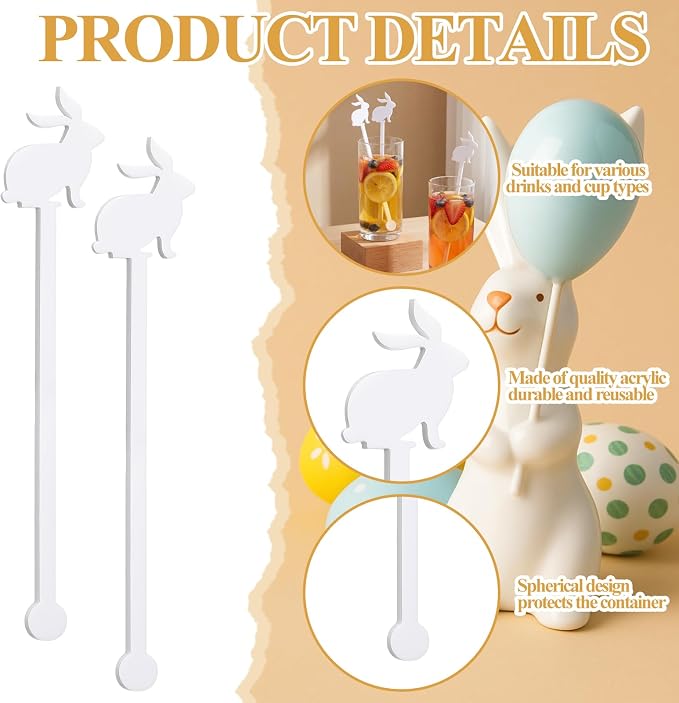 30 Pcs Easter Drink Stirrers Easter Stir Sticks Coffee Stirrers Acrylic Swizzle - Image 4