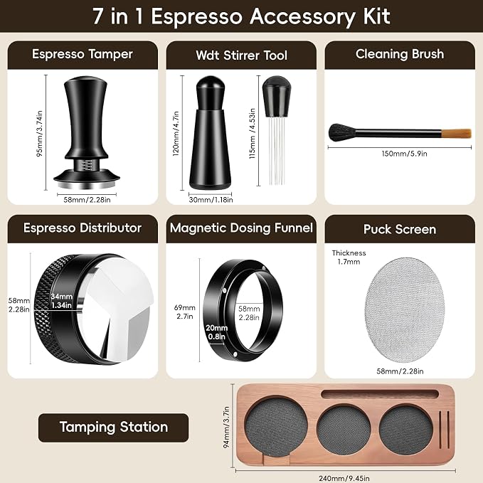 7 Pcs 58mm Espresso Tamper Tools Accessories Kit - Image 2