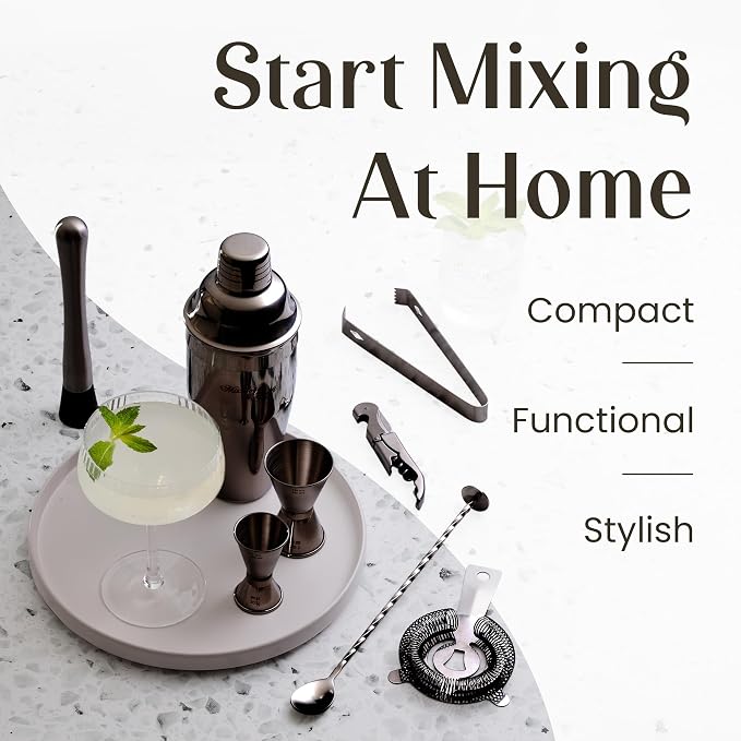 Mixology & Craft Rustic Cocktail Shaker Set – Includes Wood Stand, Complete - Image 2
