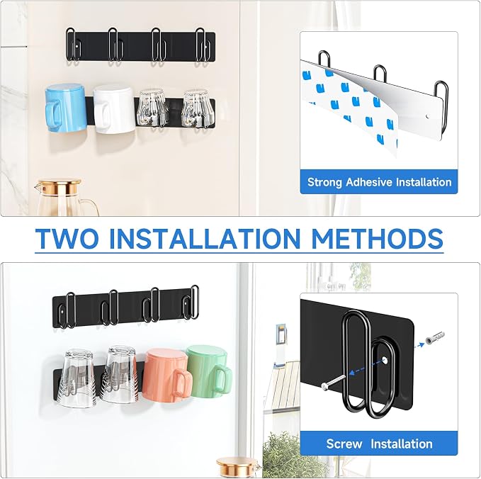 Mug Holder Wall Mounted, 2 Pack Coffee Cup Hooks, Metal Mug Rack - Image 6