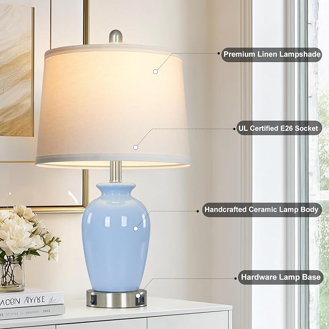 Cinkeda 23" Light Blue Ceramic Table Lamp Set of 2 - Image 5