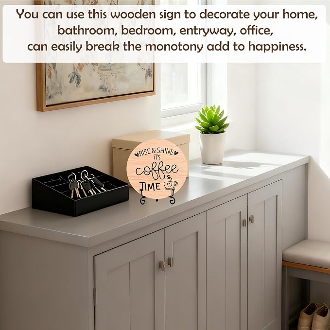 Coffee Desk Decor Sign, Farmhouse Wood Plaque, It Is Coffee Time Wood Sign - Image 3