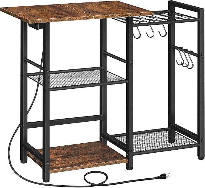 HOOBRO Bakers Rack with Power Outlet, Microwave Stand with Pots Rack, Kitchen by HOOBRO