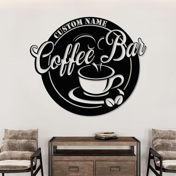 Coffee Bar Metal Wall Art LED Lights, Café Lover LED Custom Name Sign - Image 4