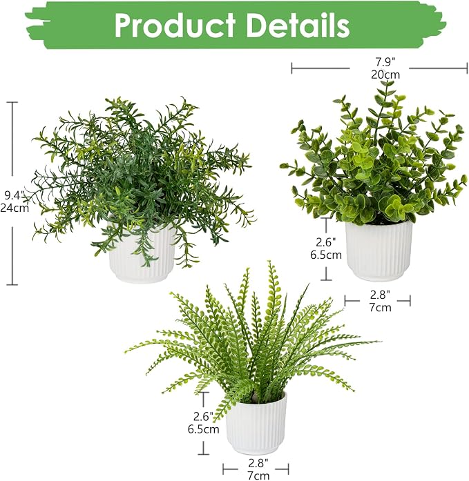 Hollyone 3 Pack Fake Plants Artificial Plants in Pots Small Faux Plant - Image 2
