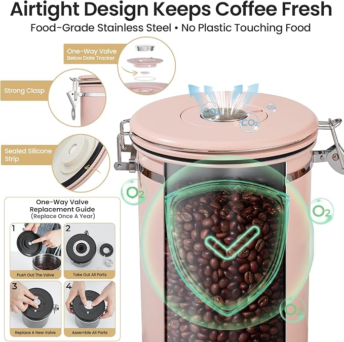 Veken Coffee Canister, 39OZ Large, Airtight Stainless Steel Food Storage - Image 5