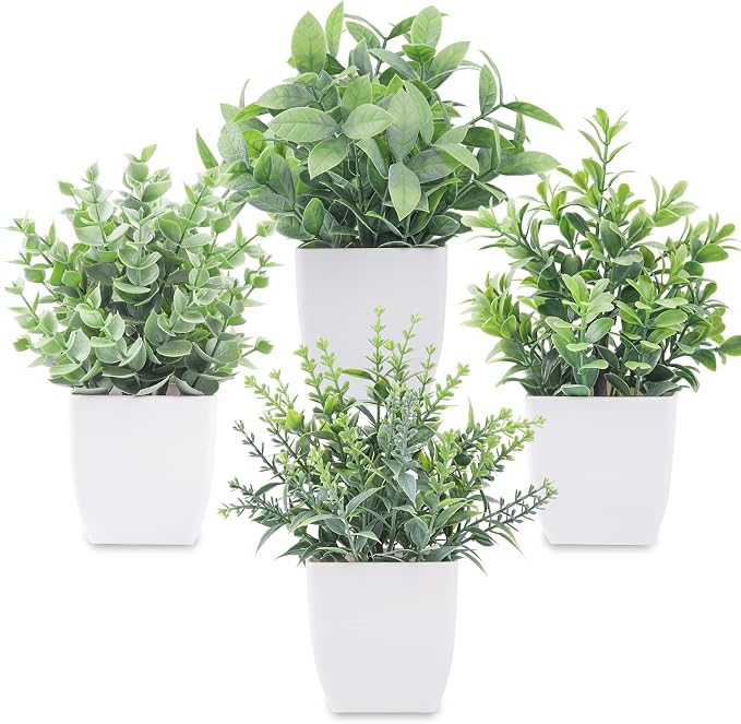 Der Rose 4 Pack Fake Plants Mini Artificial Greenery Potted Plants by DerRose