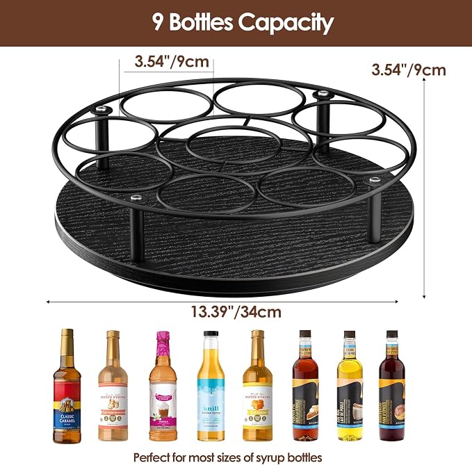 Nuovoware 9 Bottles Rotating Coffee Syrup Rack, Syrup Rack Organizer Carbon - Image 2