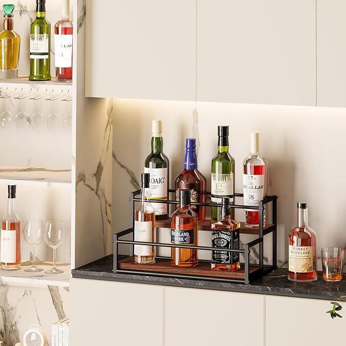 THYGIFTREE Liquor Bottle Display Shelf, 2 Tier Coffee Syrup Rack Organizer & - Image 5