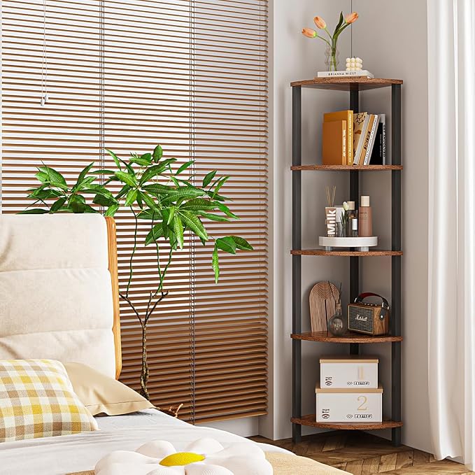VIMBER Corner Shelf, 5-Tier Corner Bookshelf, Industrial Corner Ladder Shelf - Image 7