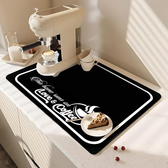 Coffee Bar Mat Rubber Dish Drying Mat by PtRug