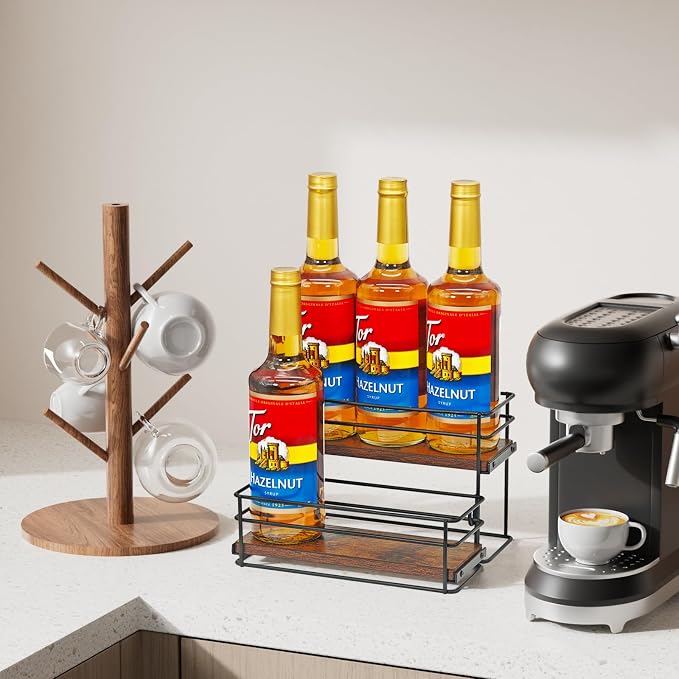 6 Bottle Capacity Coffee Syrup Rack Organizer, 2 Tier Coffee Syrup Stand Shelf - Image 5