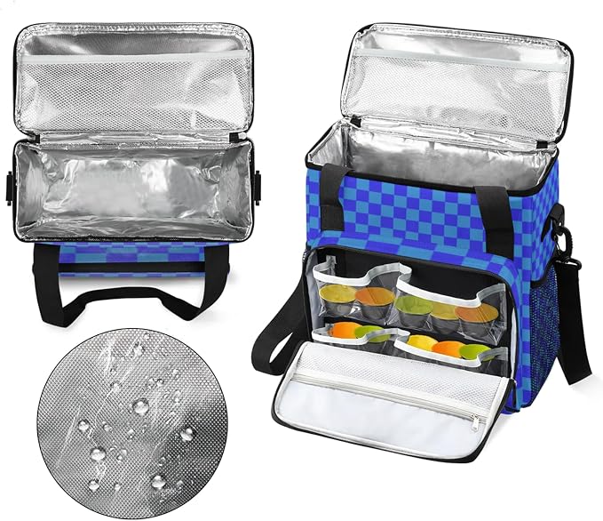Checkerboard Blue Coffee Maker Carrying Bag, Waterproof Insulated Leakproof - Image 3