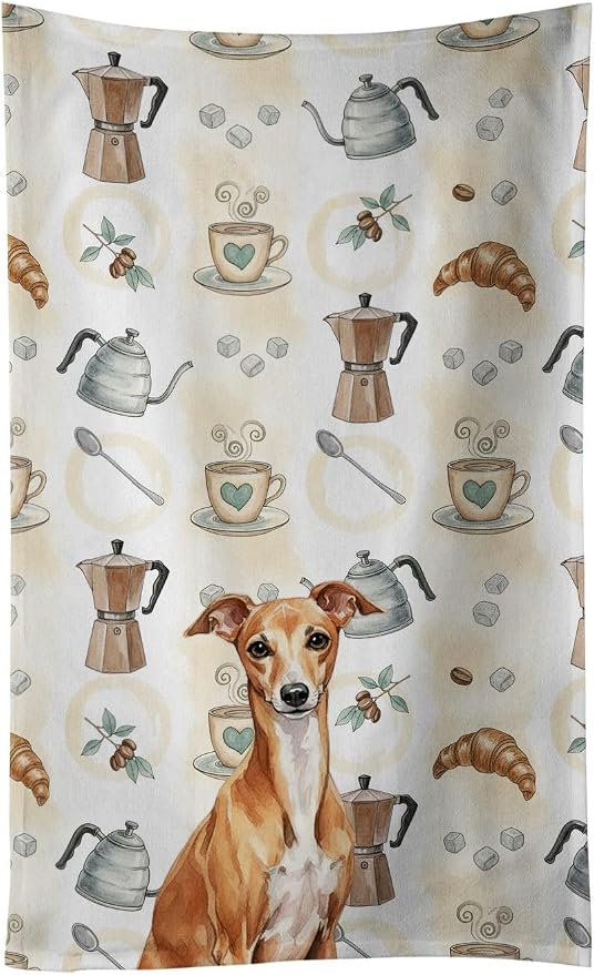 Caroline's Treasures Red Italian Greyhound Coffee Bar Kitchen Towel Velour by CarolinesTreasures