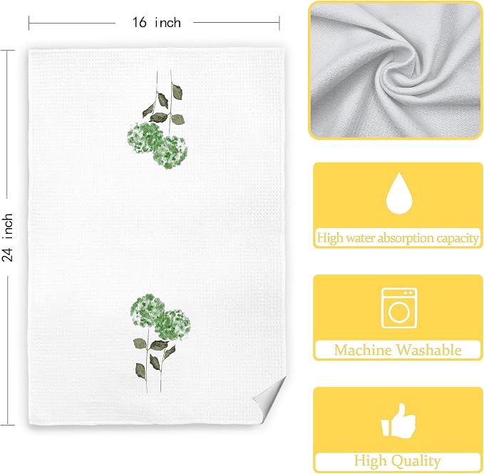Green Hydrangea Floral Kitchen Towels Set of 2, Hydrangea Decorative Hand Towels - Image 7