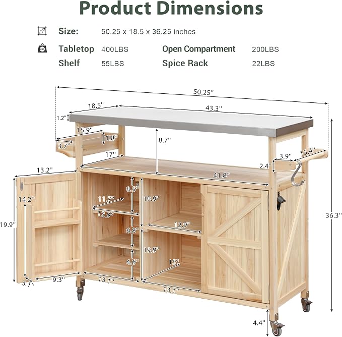 Merax 50inch Outdoor Stainless Steel Kitchen Island - Image 6