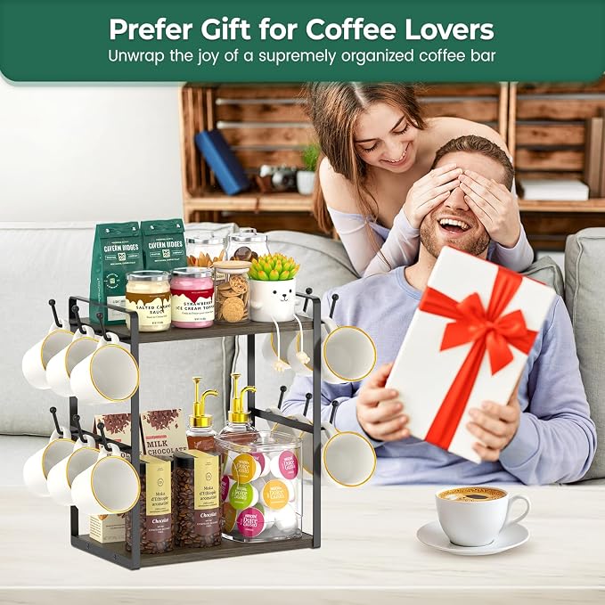 EsLuker.ly Coffee Station Bar Organizer Mug Holder Stand Countertop, 2 Tier Mug - Image 7