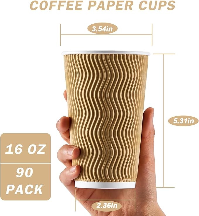 Clawsoff 90 Pack 16 oz Disposable Coffee Cups No Lids, Champagne Insulated - Image 2