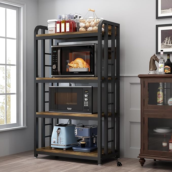 SIREDEEP Bakers Rack with Power Outlet ，4-Tier Kitchen Baker's Rack, Microwave by SIREDEEP
