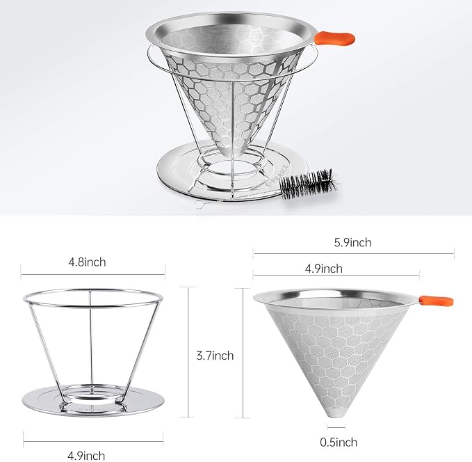 Pour Over Coffee Dripper, Stainless Steel Coffee Filter Reusable Pour Over - Image 3