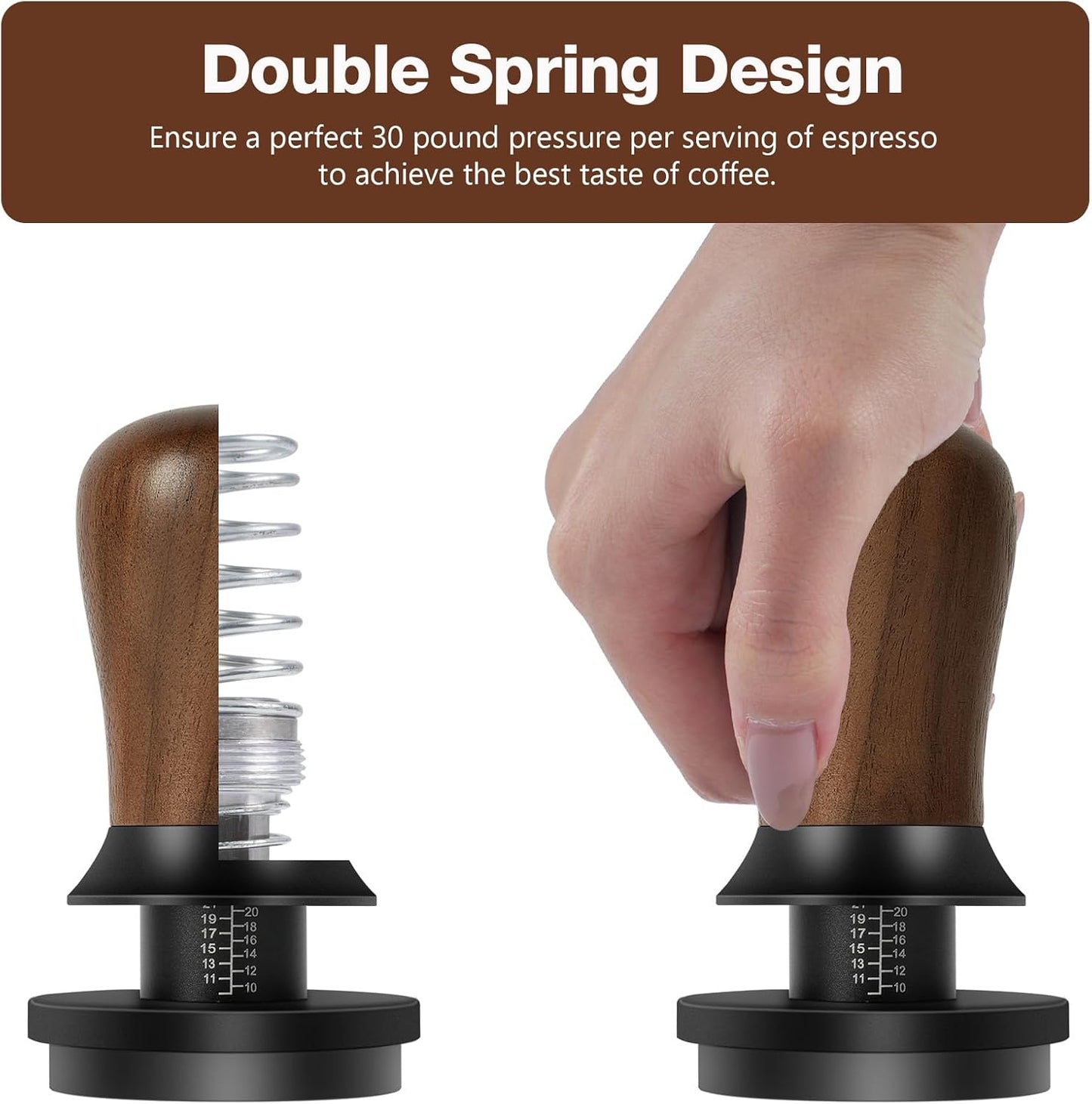 PUSEE 58.5mm Espresso Coffee Tamper - Premium Barista Coffee Tamper, 30lb Calibrated Double Spring Titanium Coating Base Ground Espresso Tamper, Fits for All 58mm Portafilters, Espresso Accessories